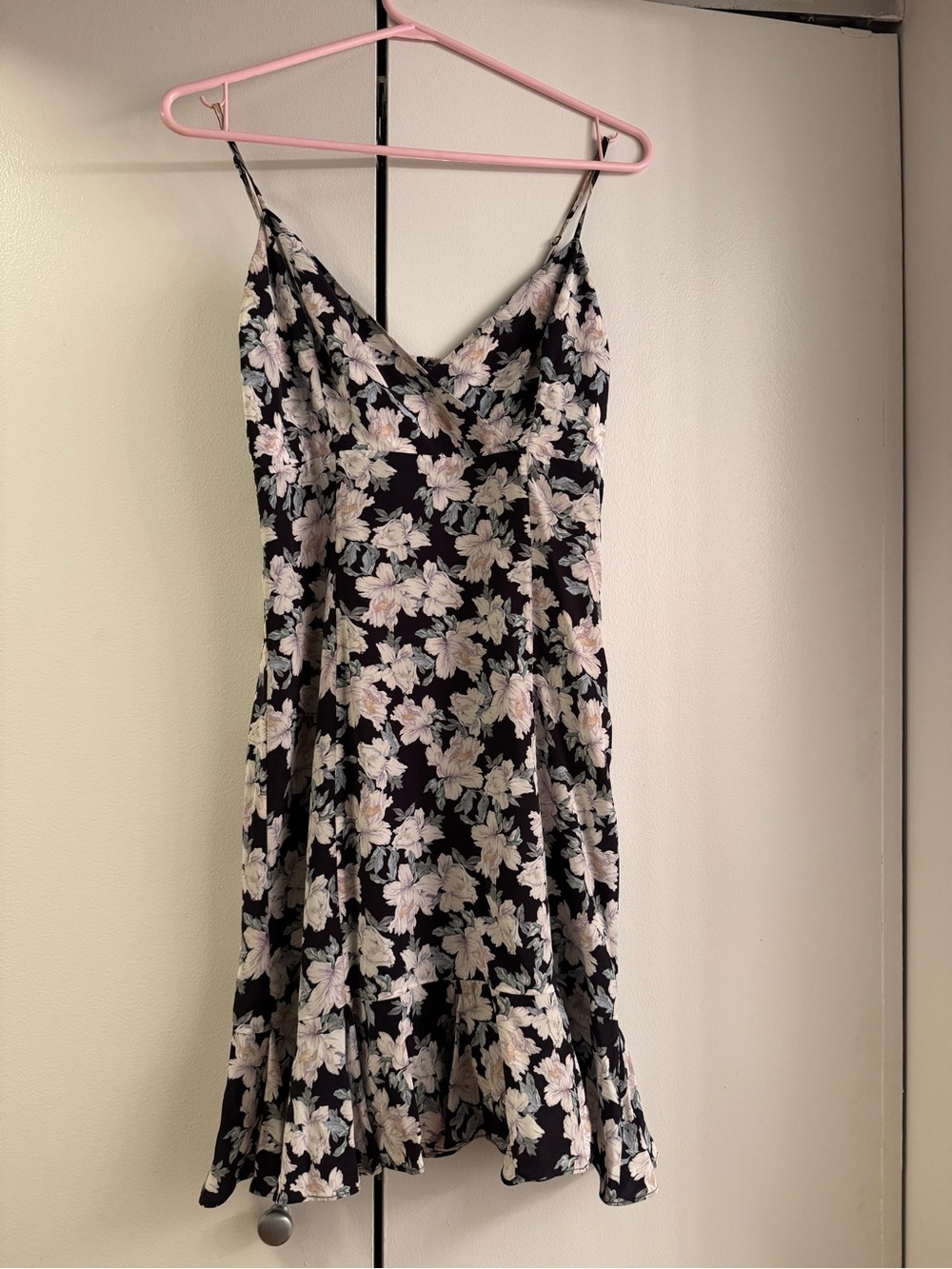 INTERMIX Black Floral Slip Dress with Blush Accents